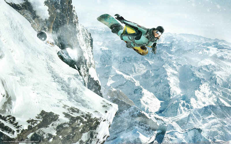 Snowboarder in Mid-air — White, Dramatic, Winter, Digital Art, Mountain