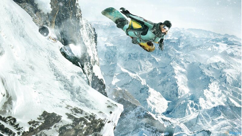 Snowboarder in Mid-air — White, Dramatic, Winter, Digital Art