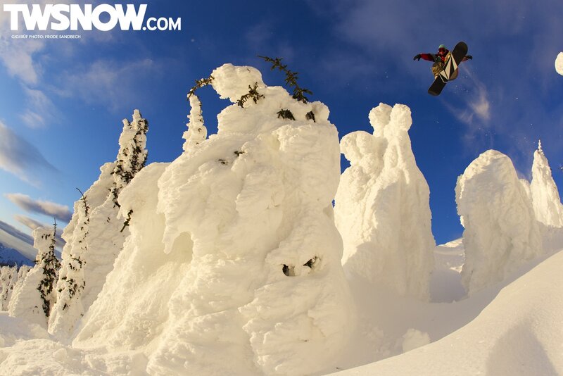 Snowboarder in Mid-air — White, Dramatic, Winter, Photograph, Snow-covered Trees, Blue Sky