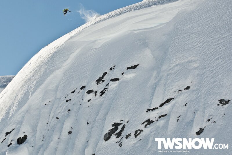 Snowboarder in Mid-air — White, Dramatic, Winter, Photograph, Snowy Mountain, Blue Sky
