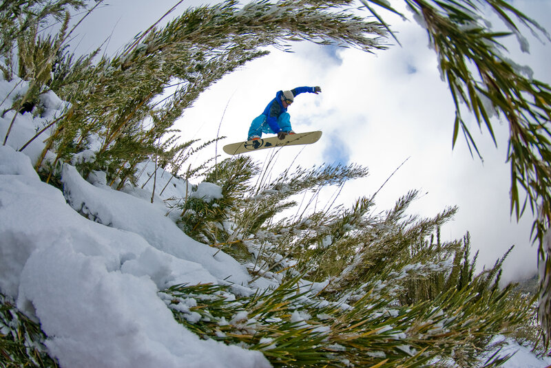 Snowboarder in Mid-air — White, Dynamic