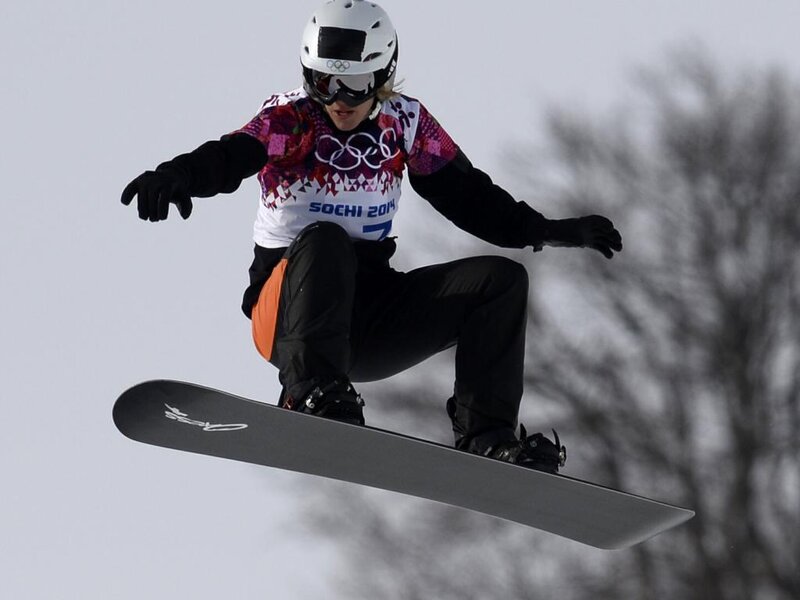 Snowboarder in Mid-air — White, Dynamic, Winter, Photograph, Helmet, Goggles, Snowboard