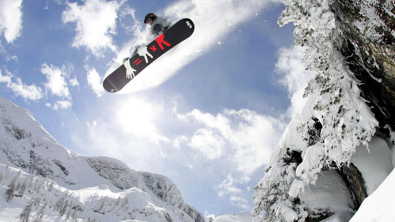Snowboarder in Mid-air — White, Dynamic, Winter, Photograph, Mountain