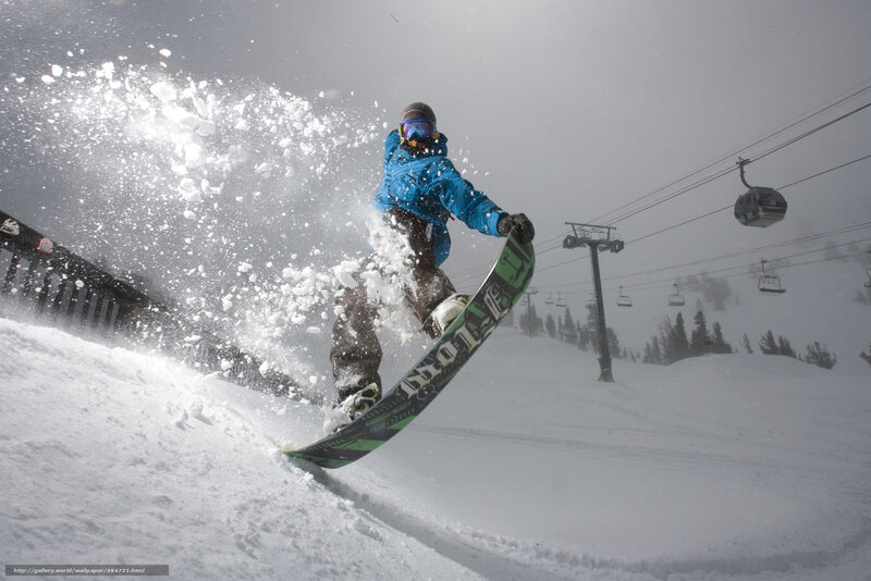 Snowboarder in Mid-air — White, Dynamic, Winter, Photograph, Snow, Ski Lift, Trees