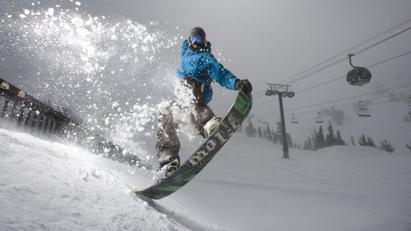 Snowboarder in Mid-air — White, Dynamic, Winter, Photograph, Snow