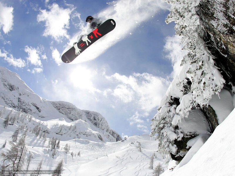 Snowboarder in Mid-air — White, Dynamic, Winter, Photograph
