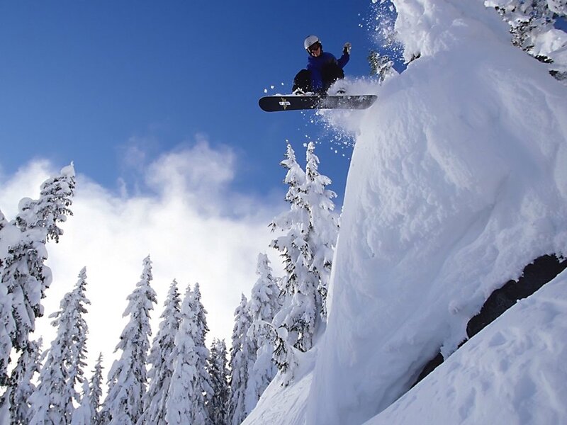Snowboarder in Mid-air — White, Dynamic, Winter