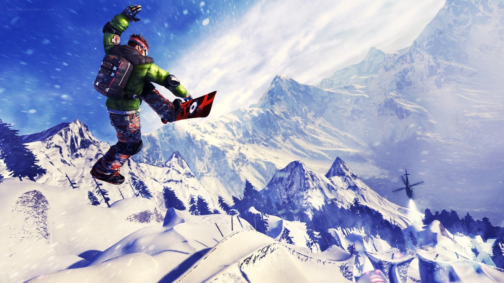 snowboarder in mountain jump