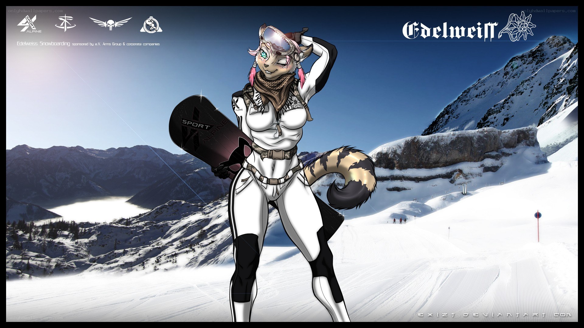 Snowboarder in mountain landscape