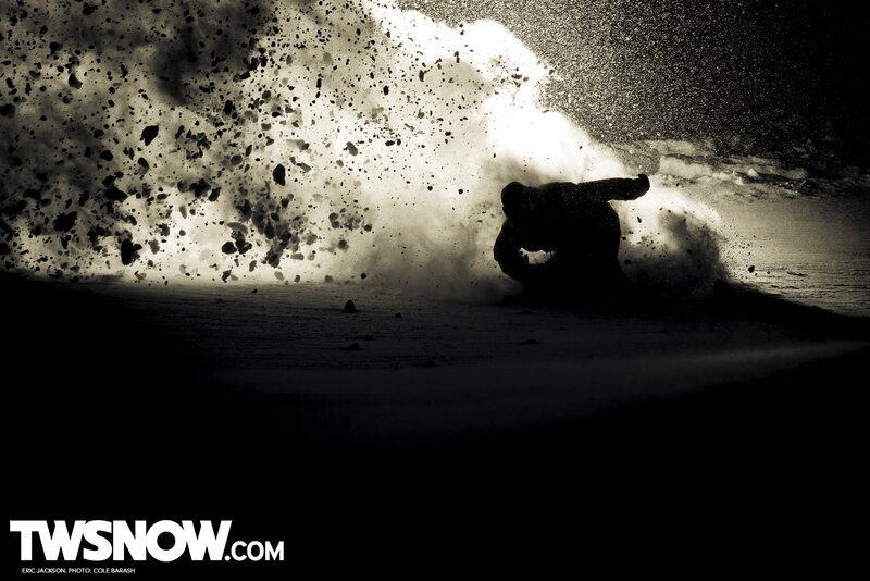 Snowboarder in Powder — Black, Dramatic, Night