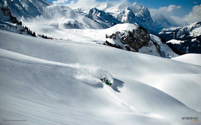 Snowboarder in Powder — White, Dramatic