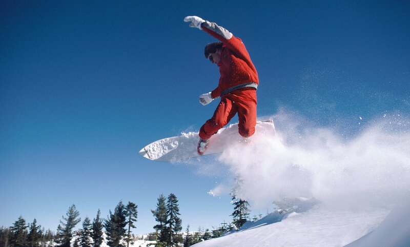 Snowboarder in Red Suit