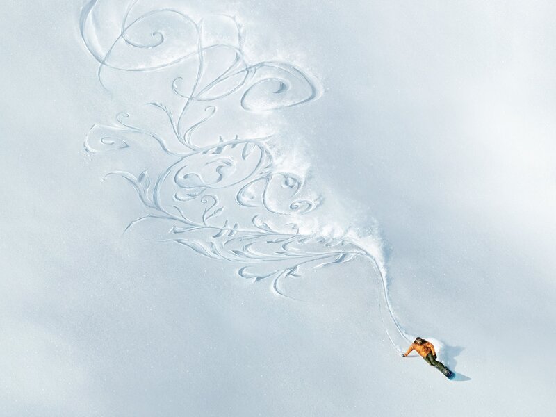 Snowboarder in Snow — White, Serene