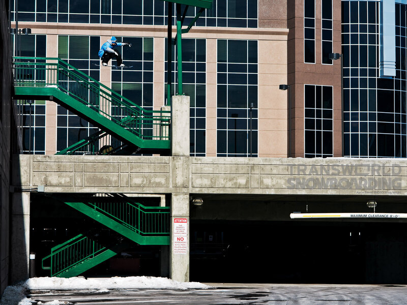 Snowboarder in urban setting