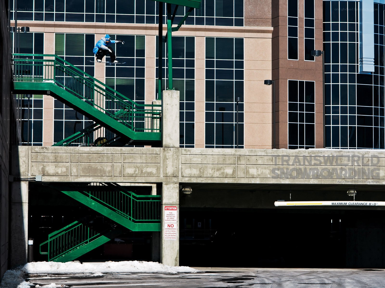 Snowboarder in urban setting