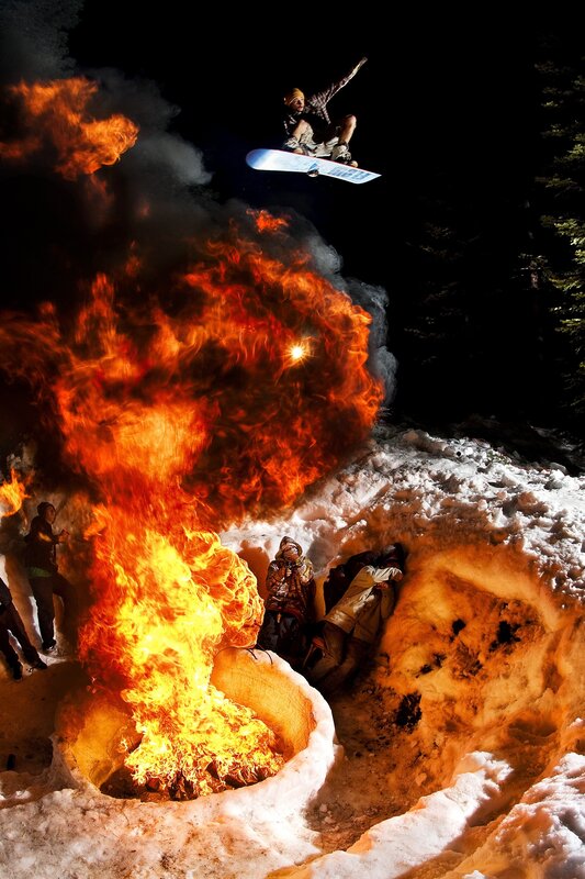 Snowboarder Jumping Fire