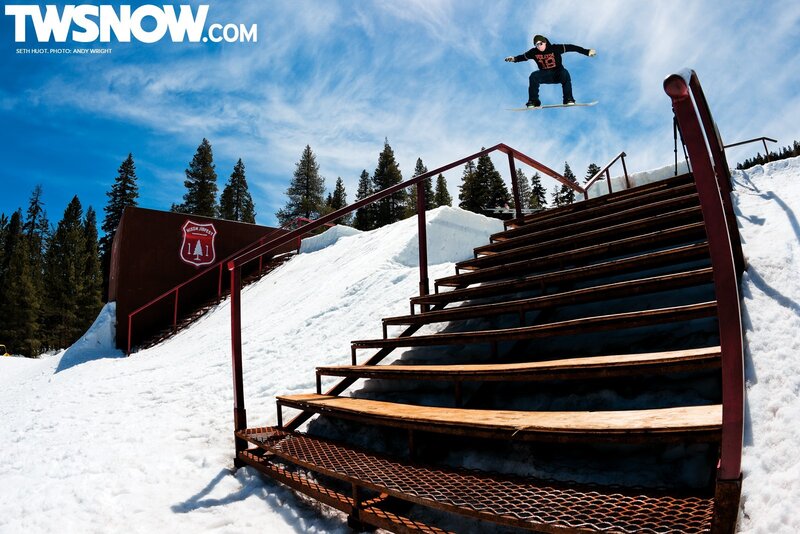snowboarder jumping stairs
