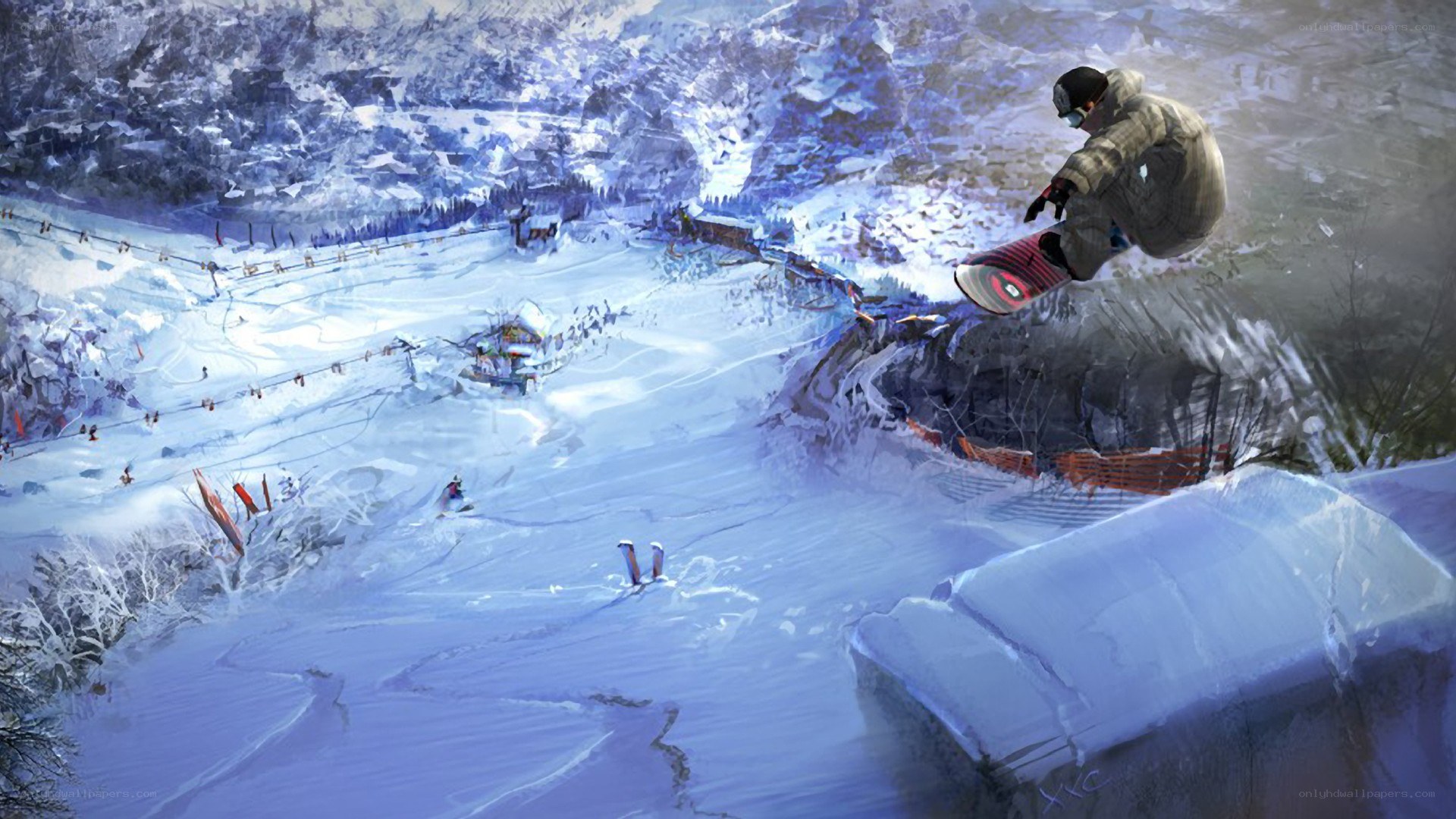 Snowboarder mid-air jump