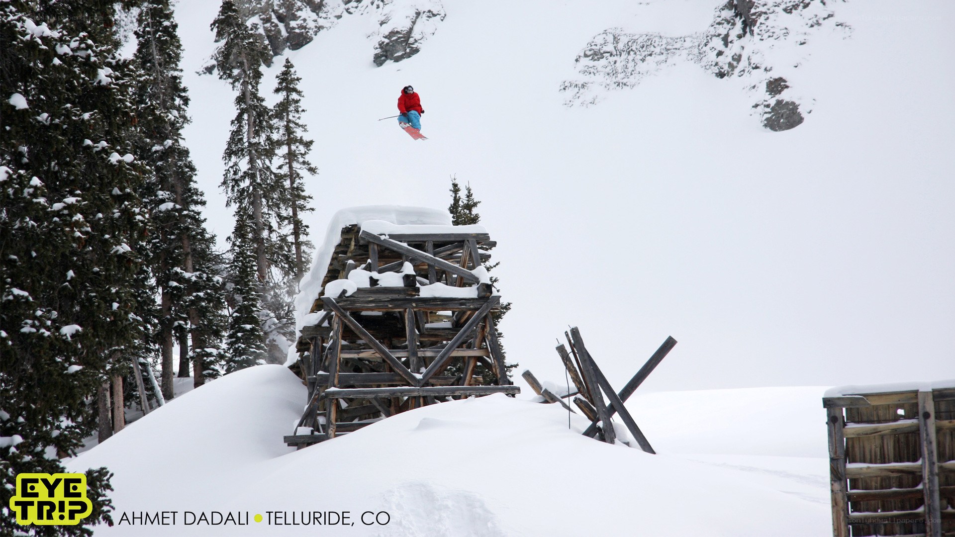 Snowboarder mid-air jump