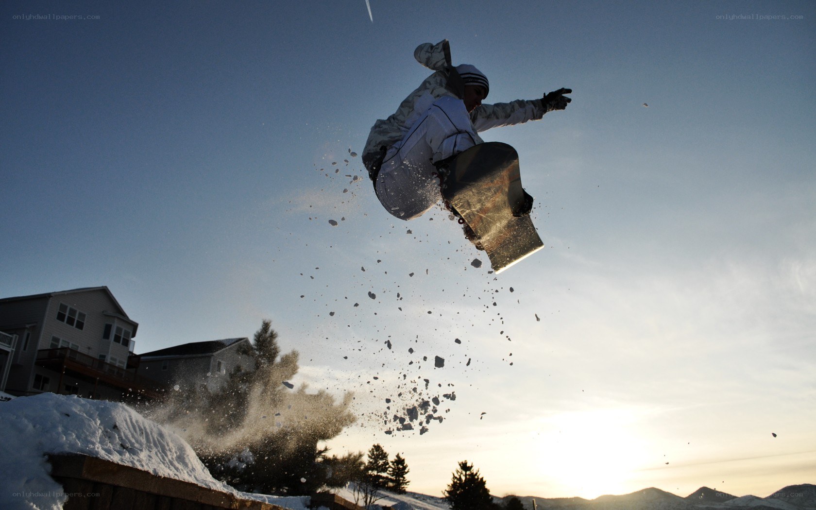 Snowboarder mid-air jump