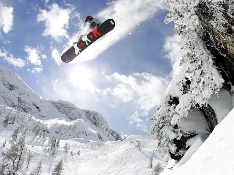Snowboarder mid-air jump