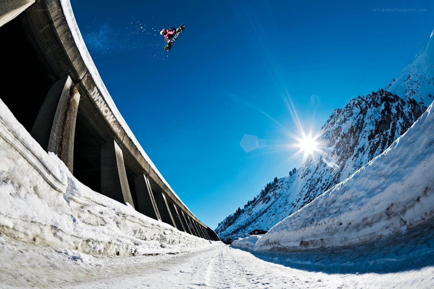 Snowboarder mid-air jump