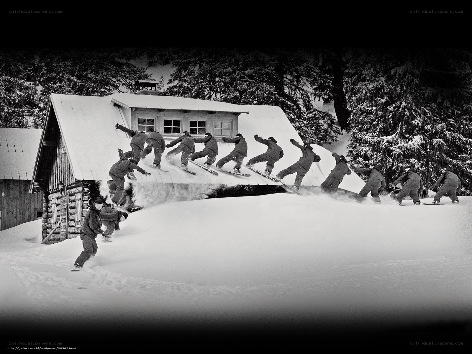 Snowboarder on a roof