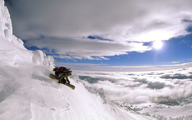 Snowboarder on a snowy mountain