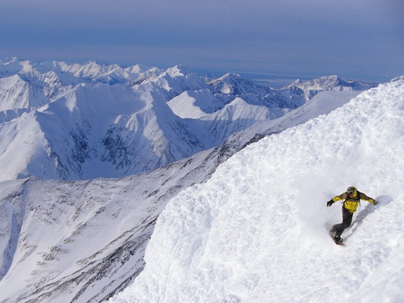 Snowboarder on a snowy mountain