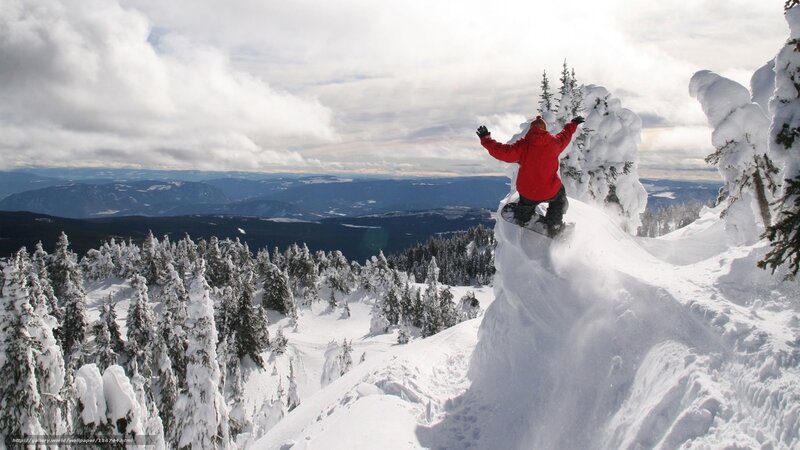 Snowboarder on Cliff — White
