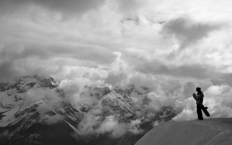 Snowboarder on Mountain — Black, Dramatic