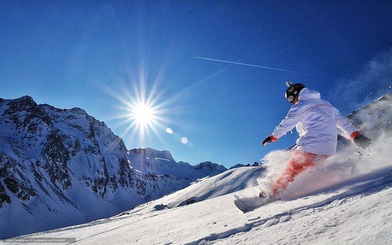 Snowboarder on Mountain — Blue, Dramatic