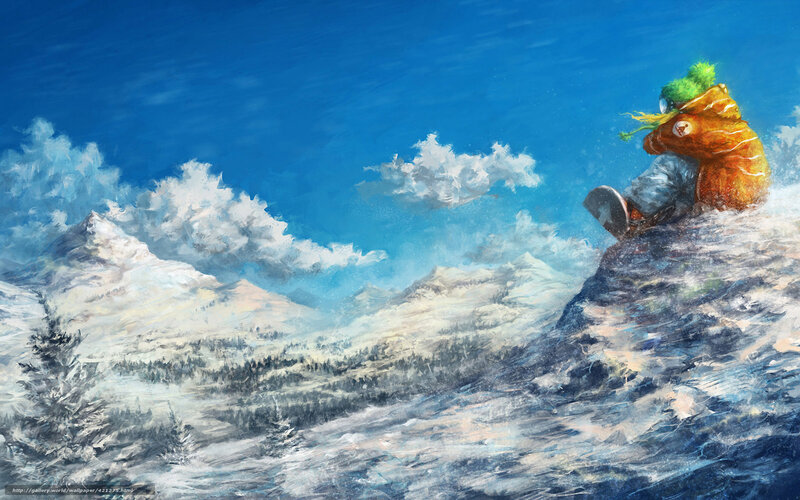 Snowboarder on Mountain — Blue