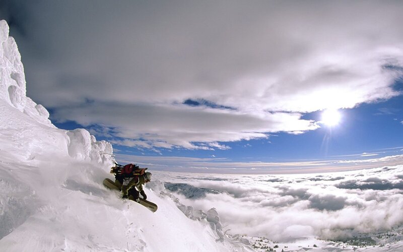Snowboarder on Mountain — White, Dramatic, Afternoon, Photograph