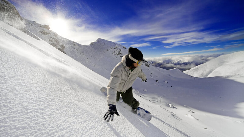 Snowboarder on Mountain — White, Dramatic, Afternoon