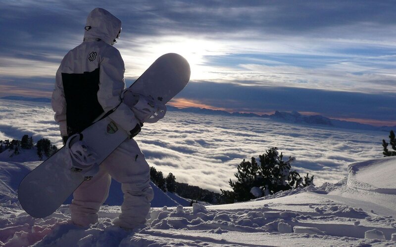 Snowboarder on Mountain — White, Serene