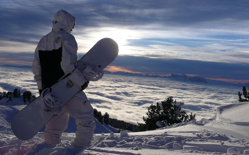 Snowboarder on Mountain — White