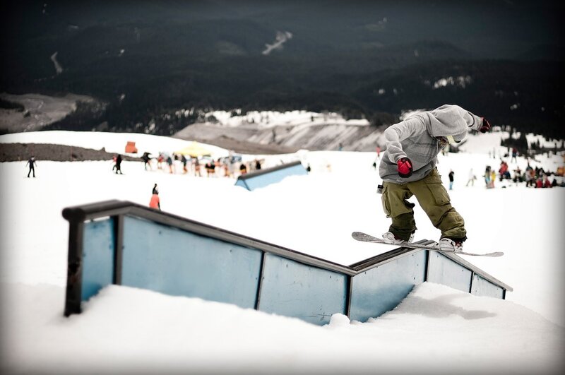 Snowboarder on Rail — White