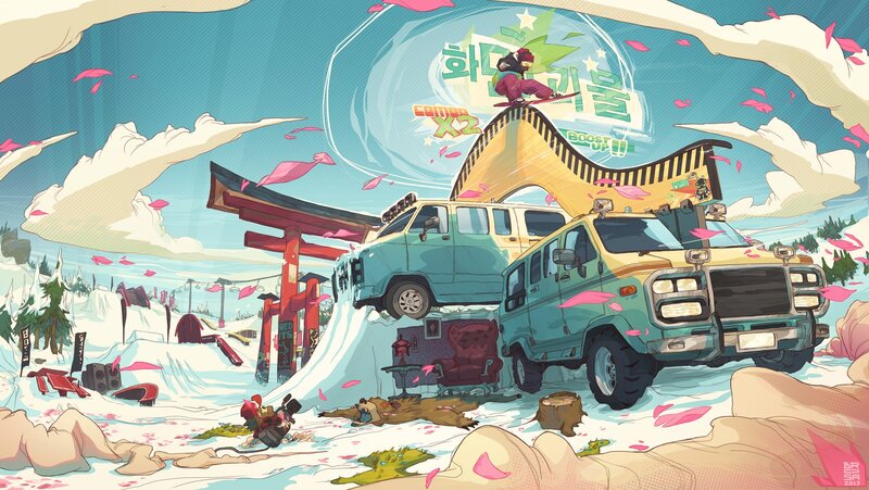 Snowboarder on Ramp — Blue