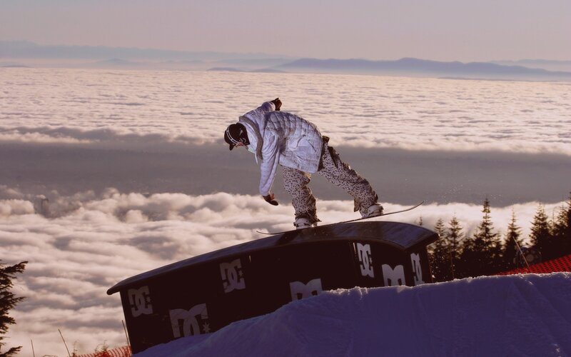 Snowboarder on Ramp — White