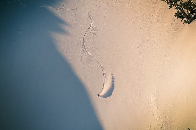 Snowboarder on Slope — White, Dramatic, Sunset