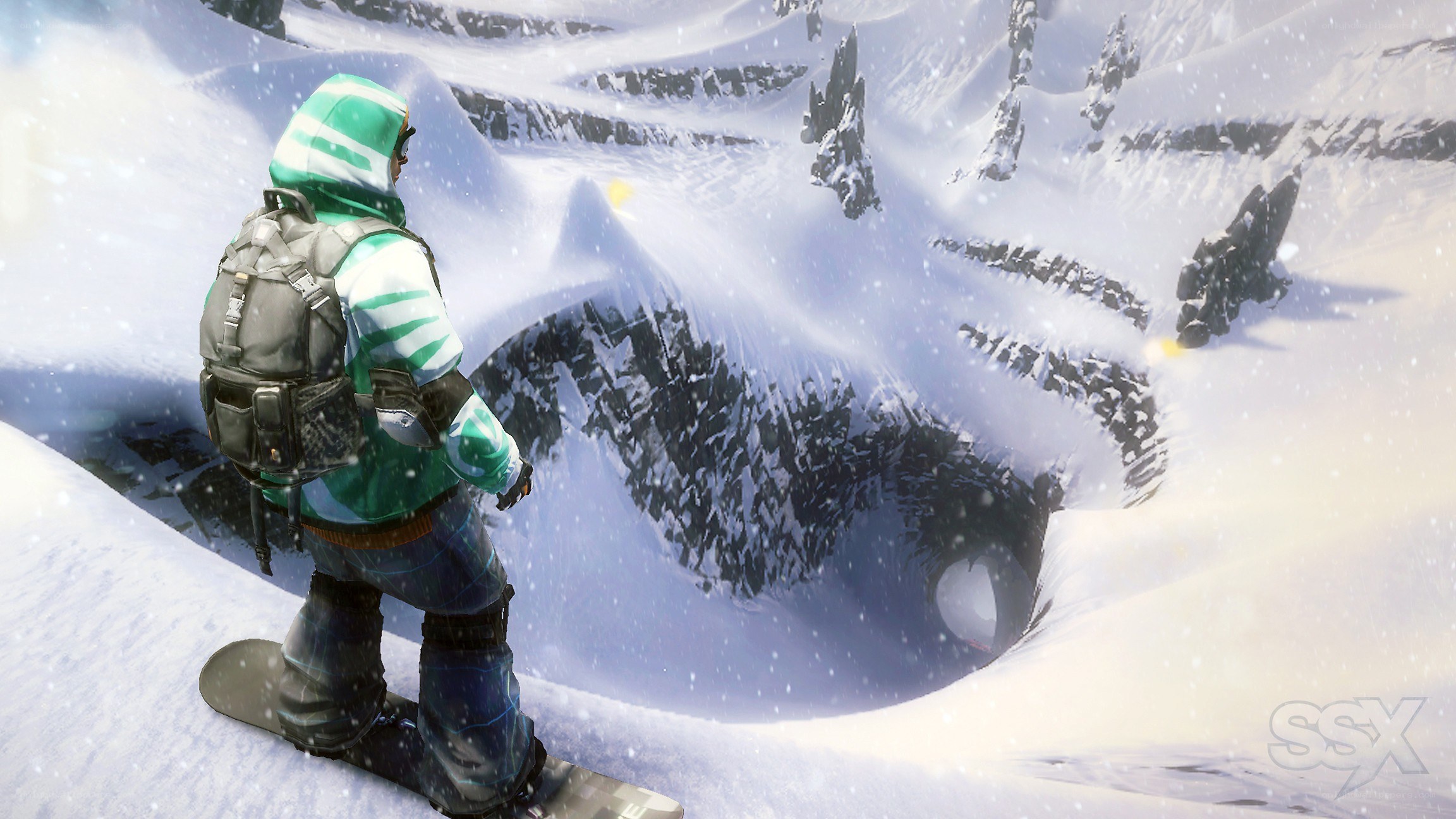 snowboarder on snowy mountain