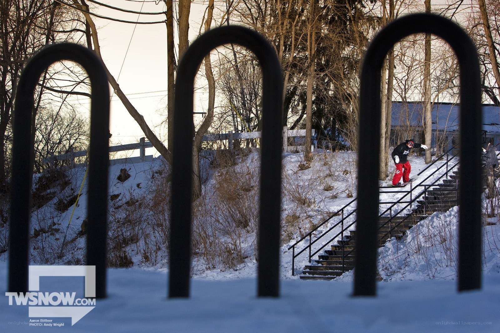 Snowboarder on stairs