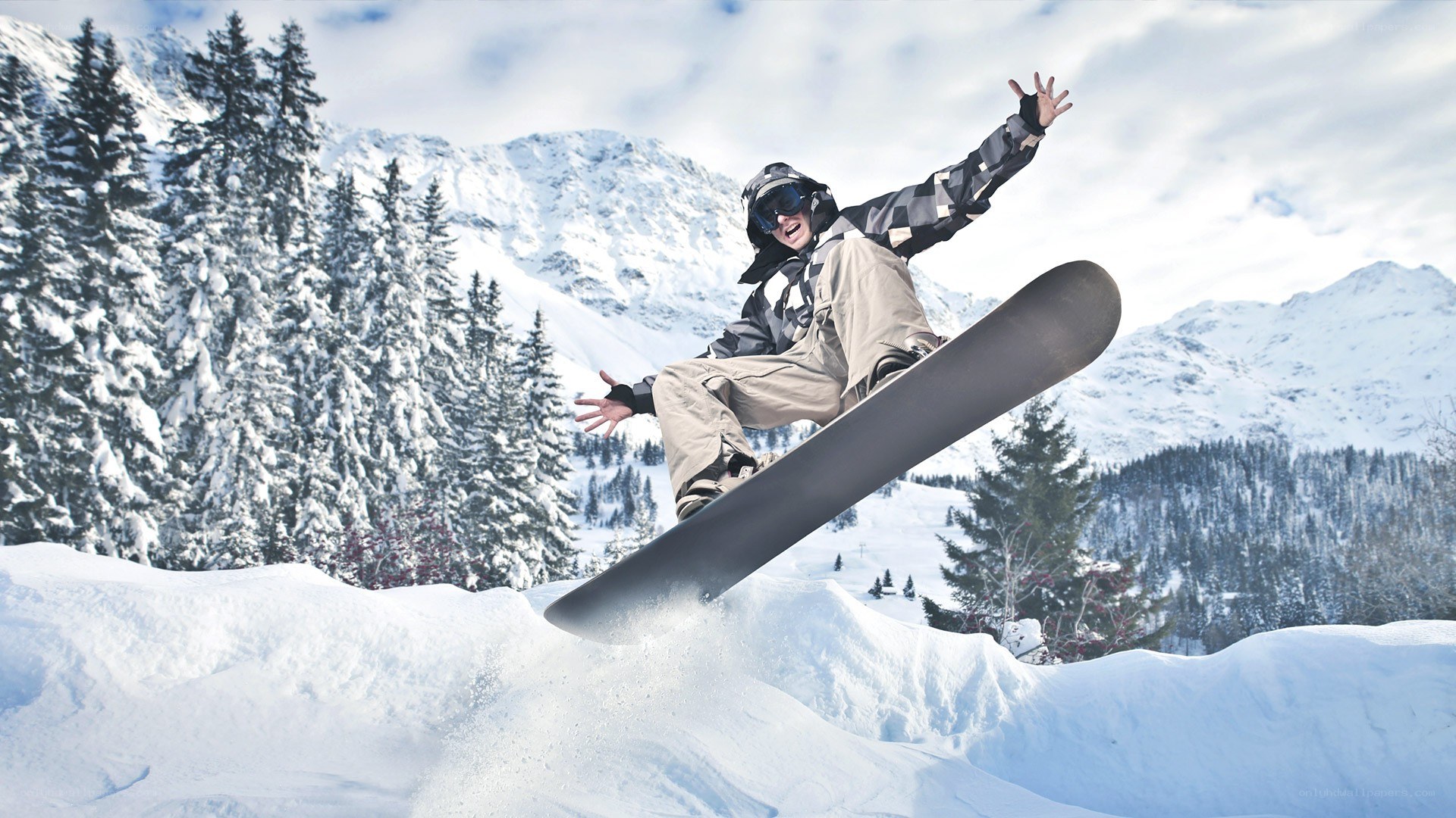 Snowboarder performing jump