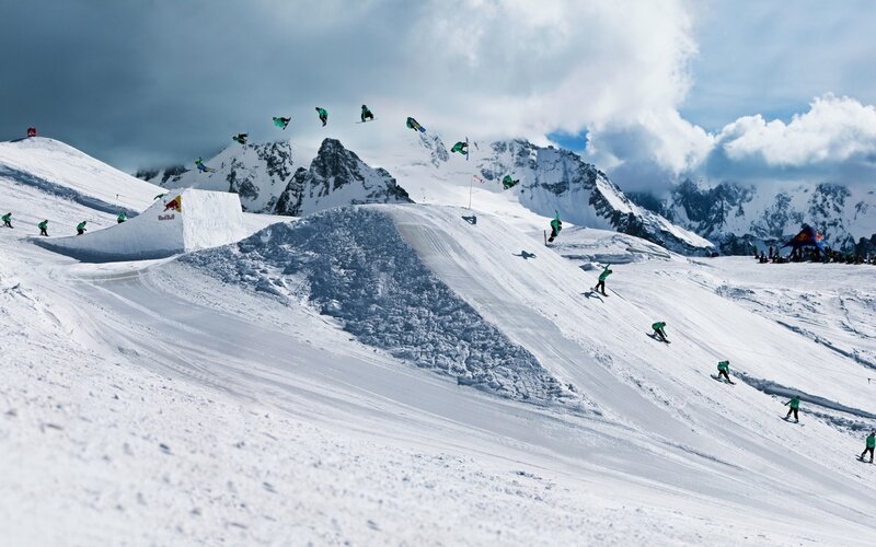 Snowboarder Performing Trick — White, Dramatic, Winter, Photograph, Mountains, Skiers