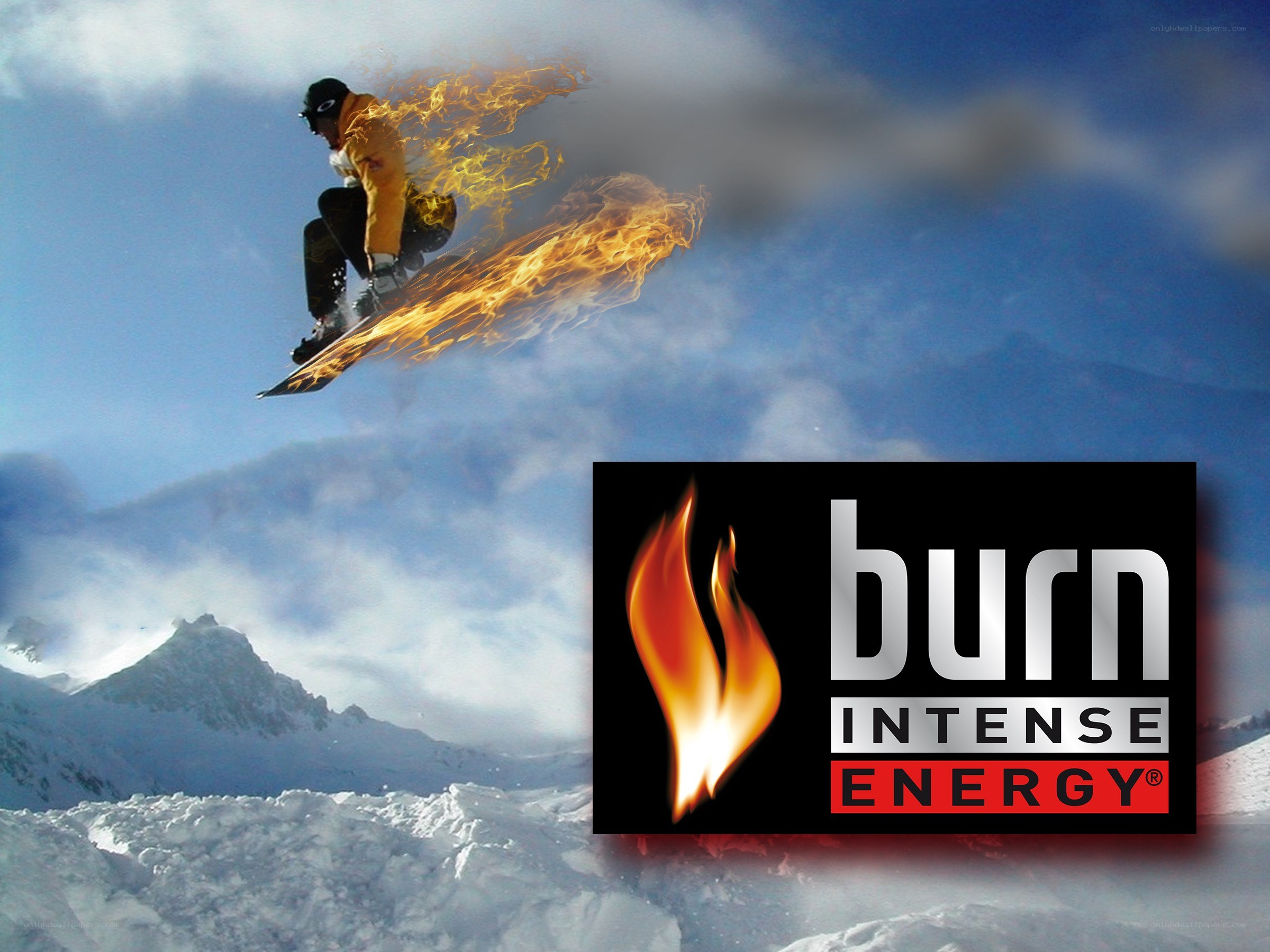 snowboarder with fire effect