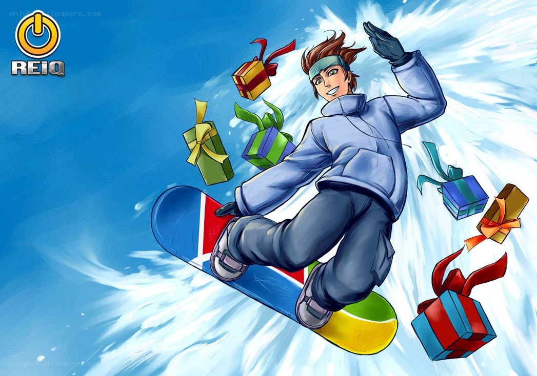 snowboarder with gifts