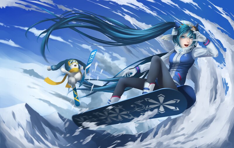 Snowboarder with Penguin