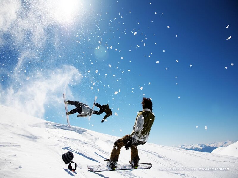 Snowboarders in Mid-air — Blue