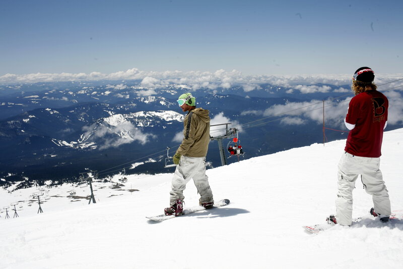 Snowboarders on a mountain slope
